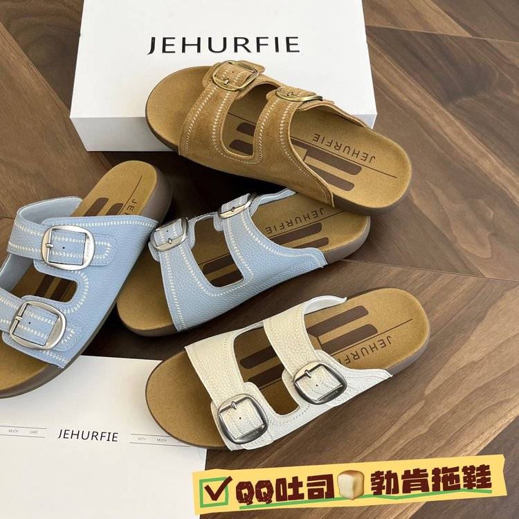 纪华菲张凌赫同款～QQ吐司刺绣双扣勃肯拖 图1
